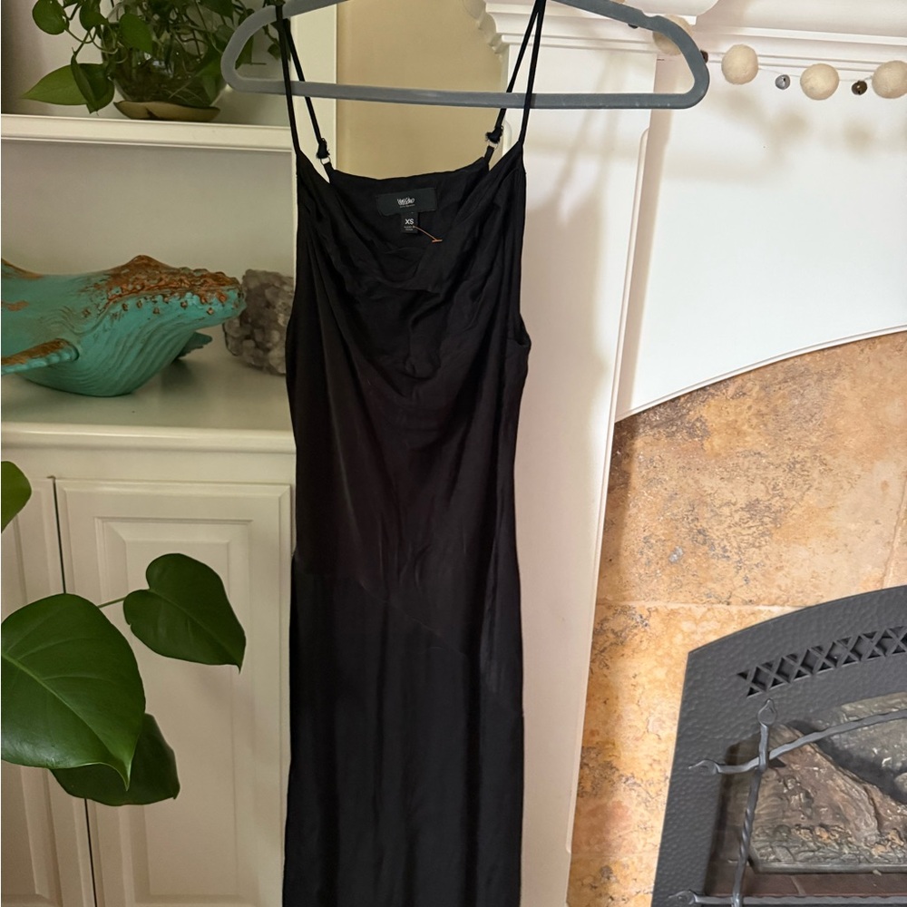 Black Slip Dress with Cowl Neck